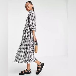 ASOS Urban Threads Tiered Gingham Midi Dress size 8